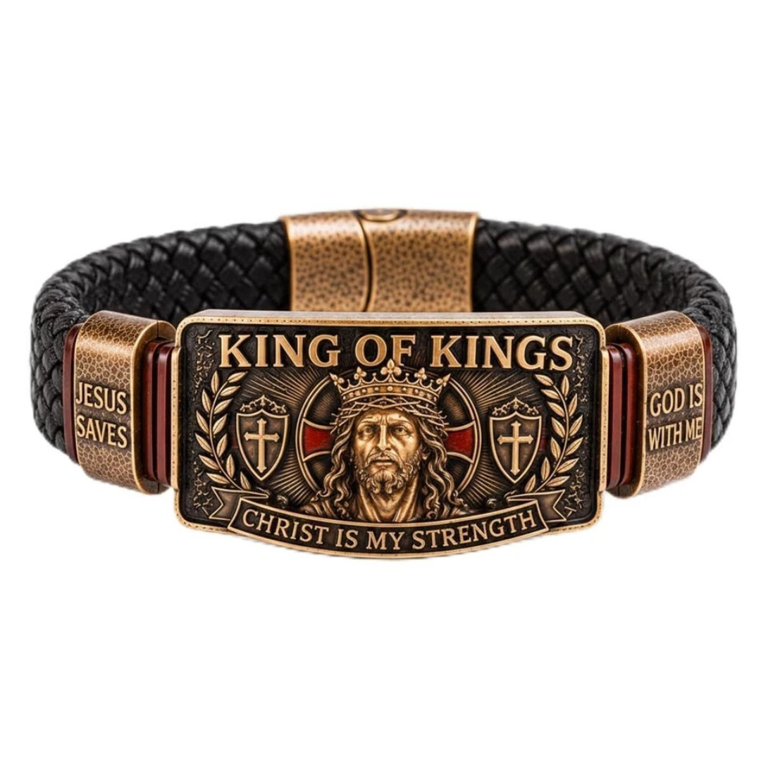 King of Kings Religious Bracelet, Adjustable Inspirational Wristband for Men