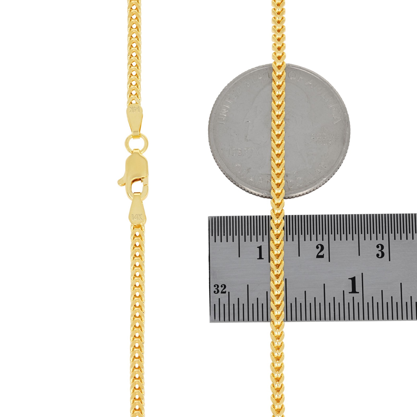 14K Yellow Gold 2.5mm Foxtail Wheat Box Franco Necklace Chain Mens Womens 22″