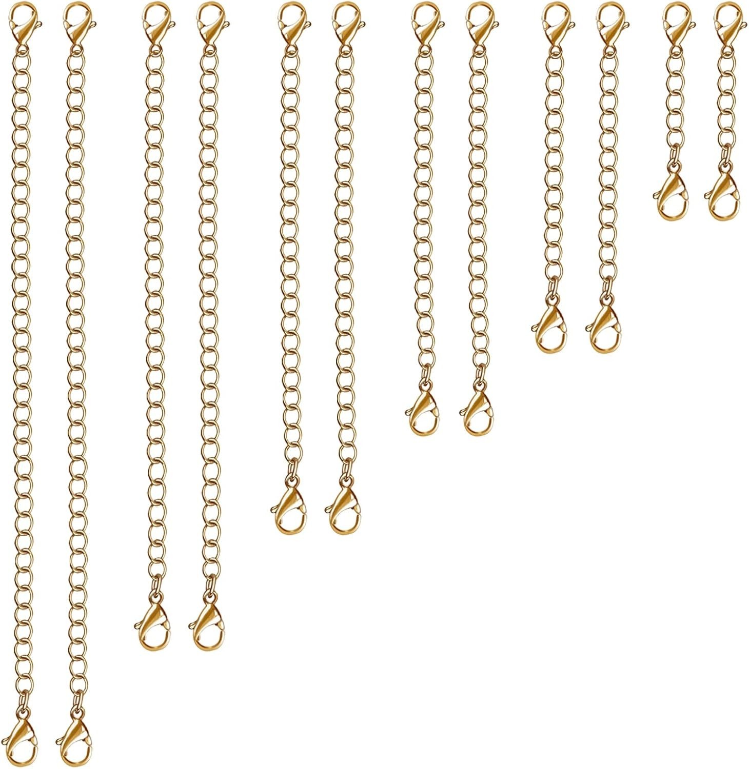 12 Pcs Extender /Safety Chain Extender Necklace Bracelet Lobster lock 1″ To 6″