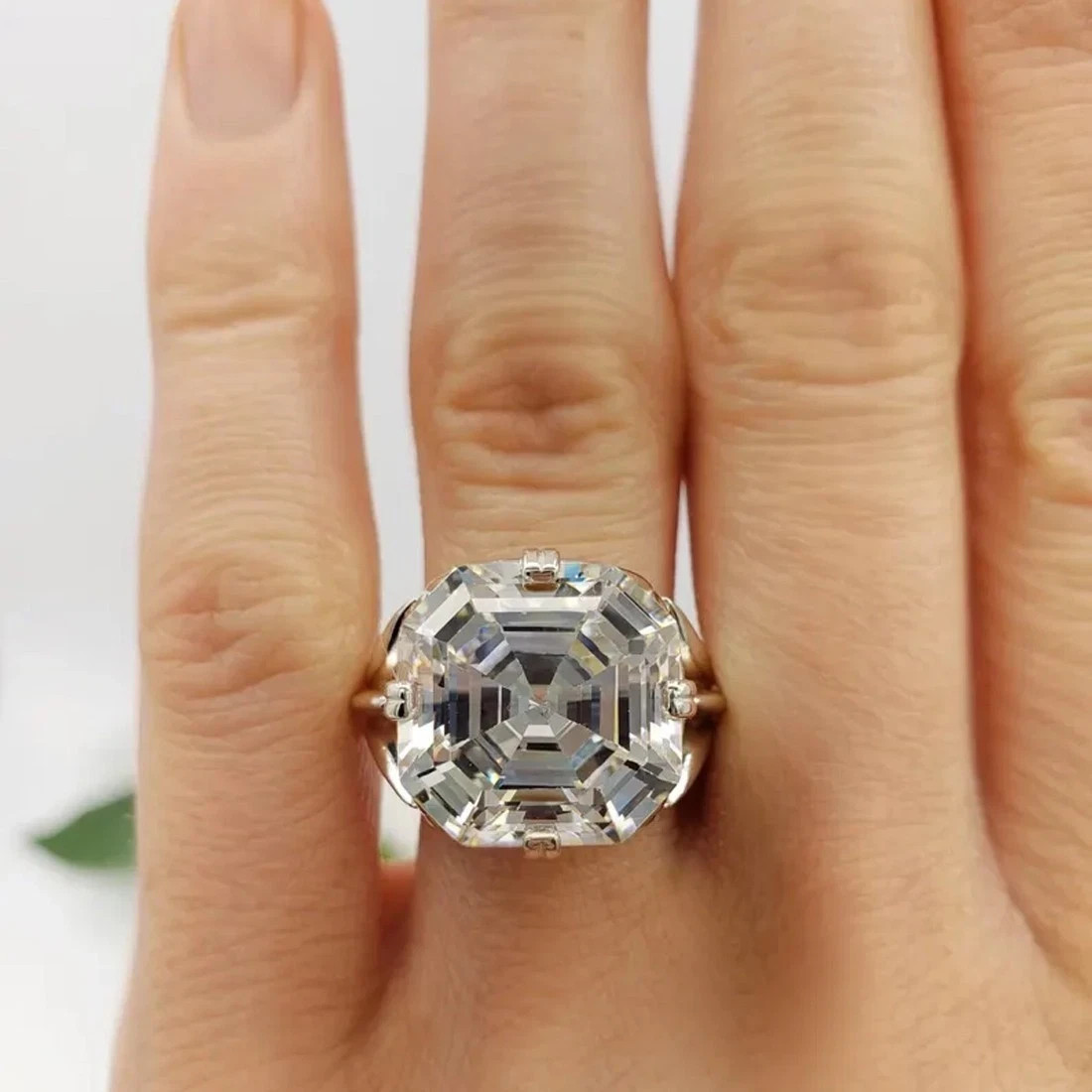 12Ct Asscher White Lab Created Diamond Solitaire Ring 925 Silver Gold Plated