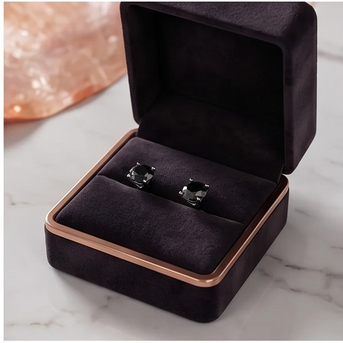 Natural Black Diamond Stud Earrings Martini Setting 14K Gold ScrewBack Men Women