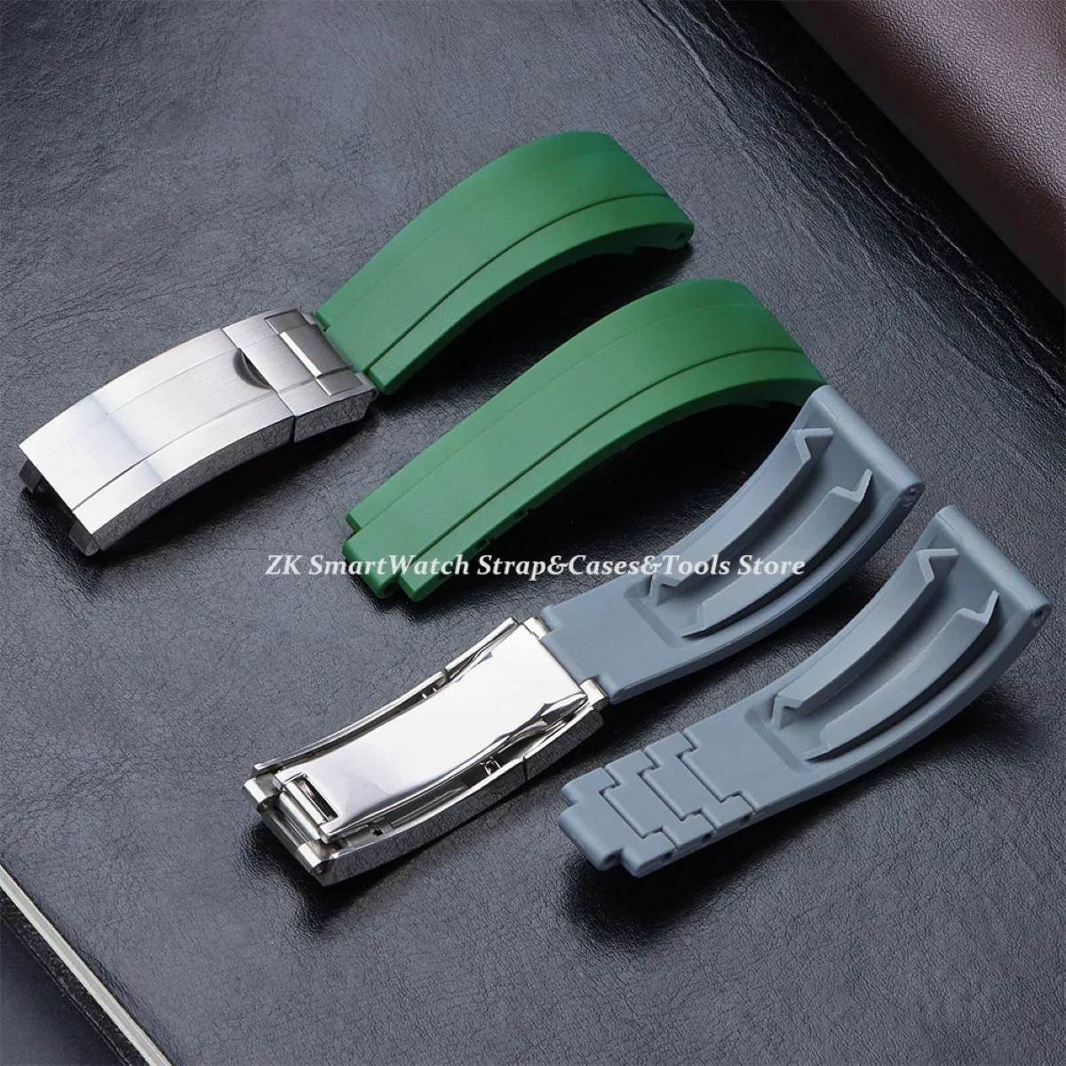 Silicone Rubber Watch Strap Stainless Steel Folding Buckle Black Wristband 20mm