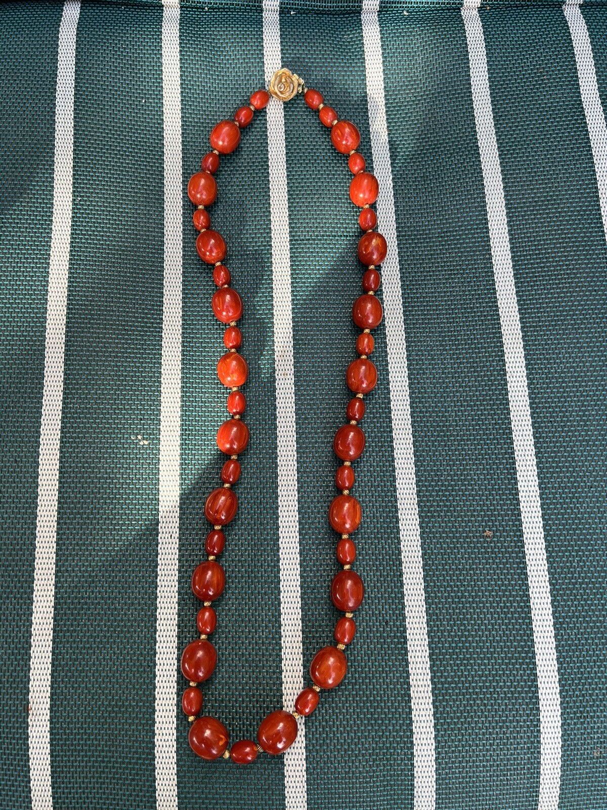 Vintage Bakelite Red Oval Swirl Bead Necklace 83.5 Grams 28.5″