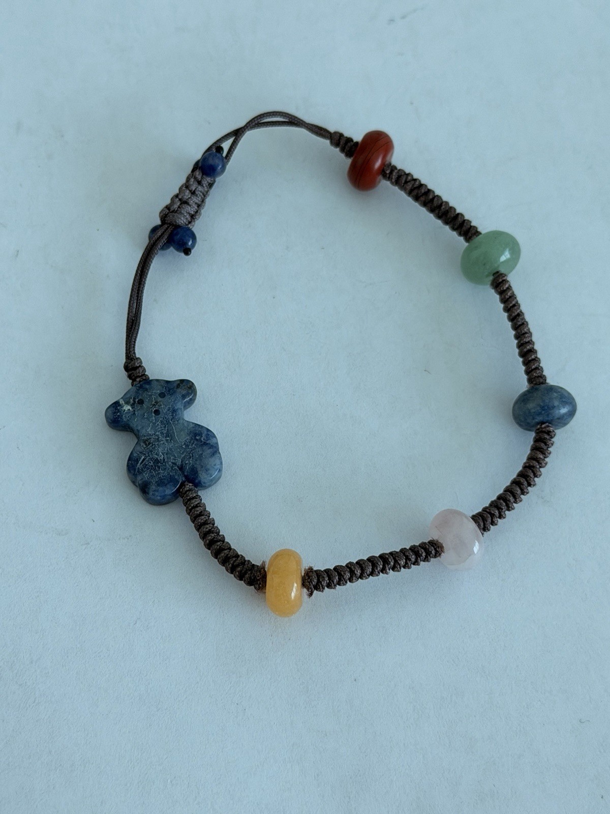 TOUS Adjustable Cord Beaded Bracelet with Multicolor Stones & Teddy Bear