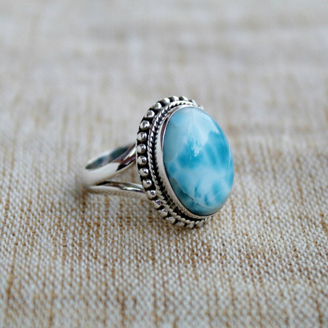 Amazing Caribbean Larimar Gemstone 925 Sterling Silver Handmade Ring All Size
