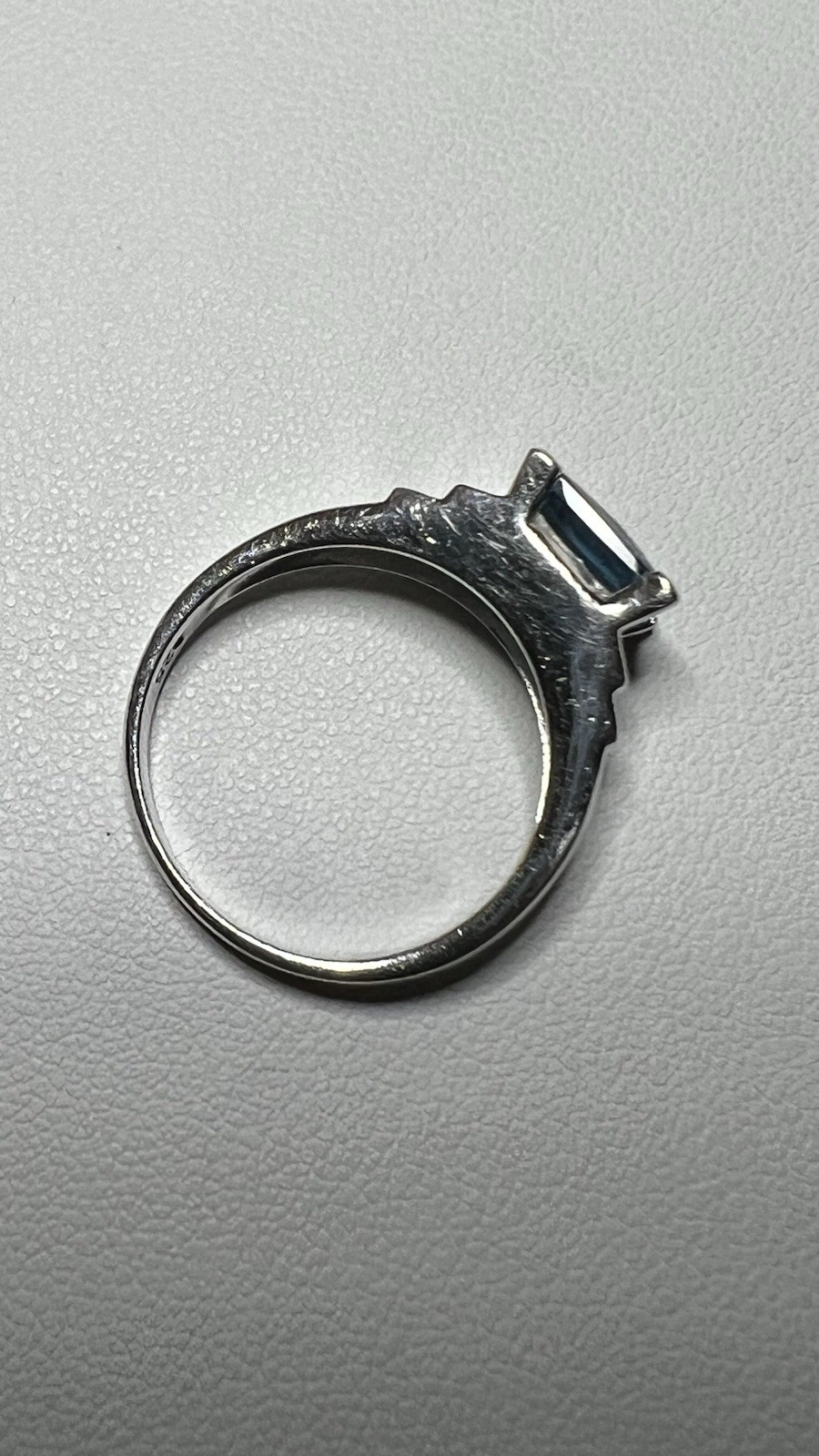 Vintage Sterling Silver 925 Signed Square Blue Topaz Prong Set Ring, Size 7.5