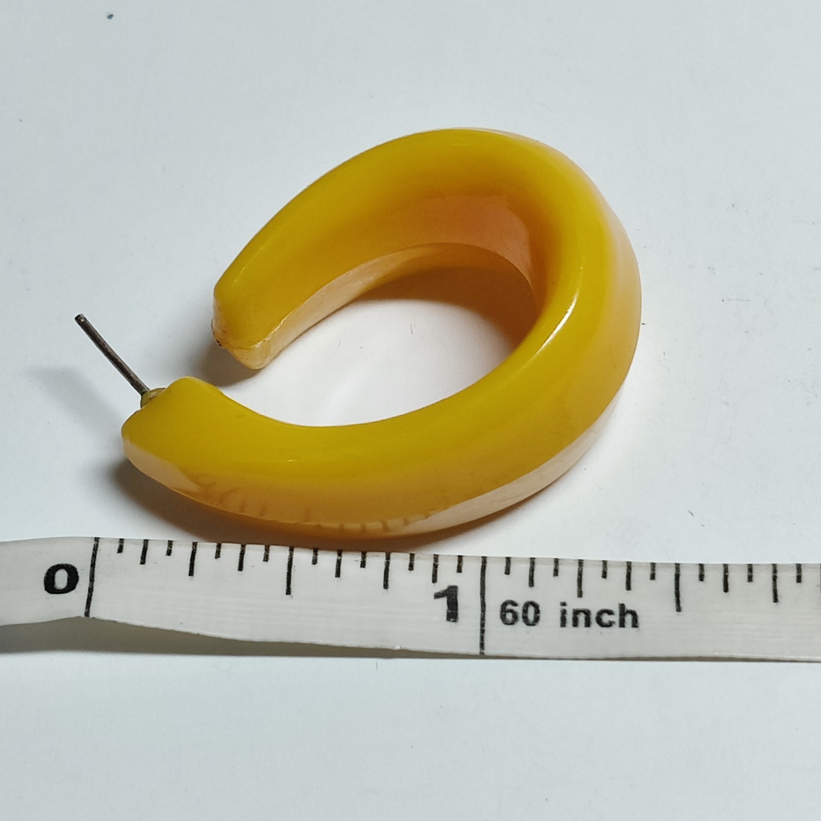 Retro Yellow Lucite Acrylic Clamper Bracelet & Post Style Huggie Earrings
