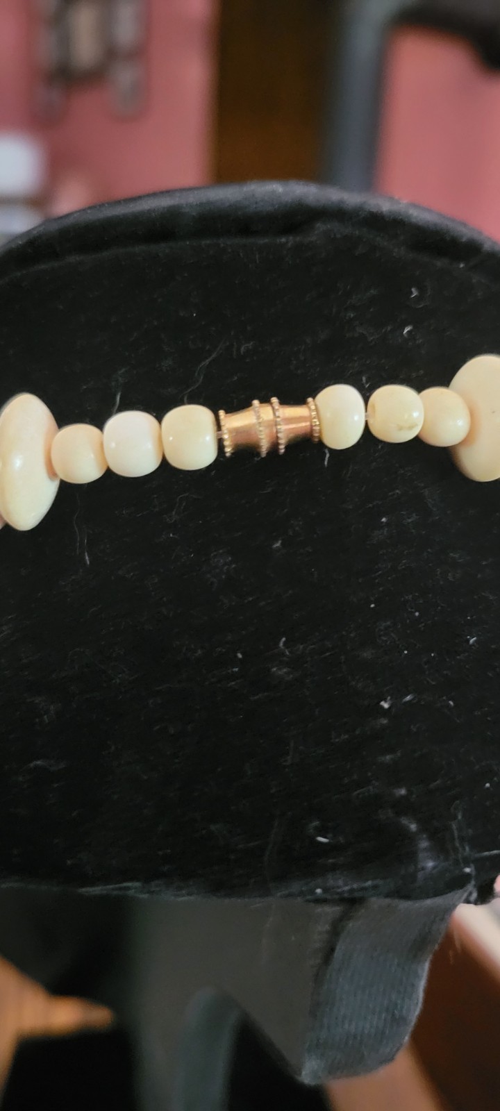 Camel Bone and Baltic Amber Necklace, 8.5 In., Gold Tone, Barrel Clasp Vintage