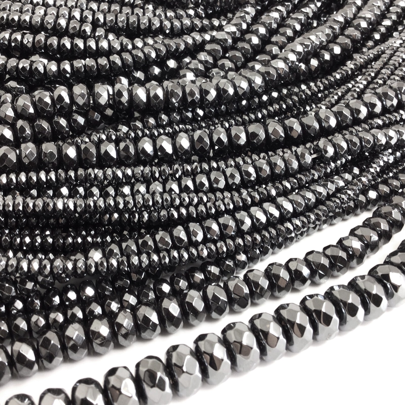 Shiny Black Hematite Faceted Rondelle Spacer Loose Beads 15″ 3mm 4mm 6mm 8mm