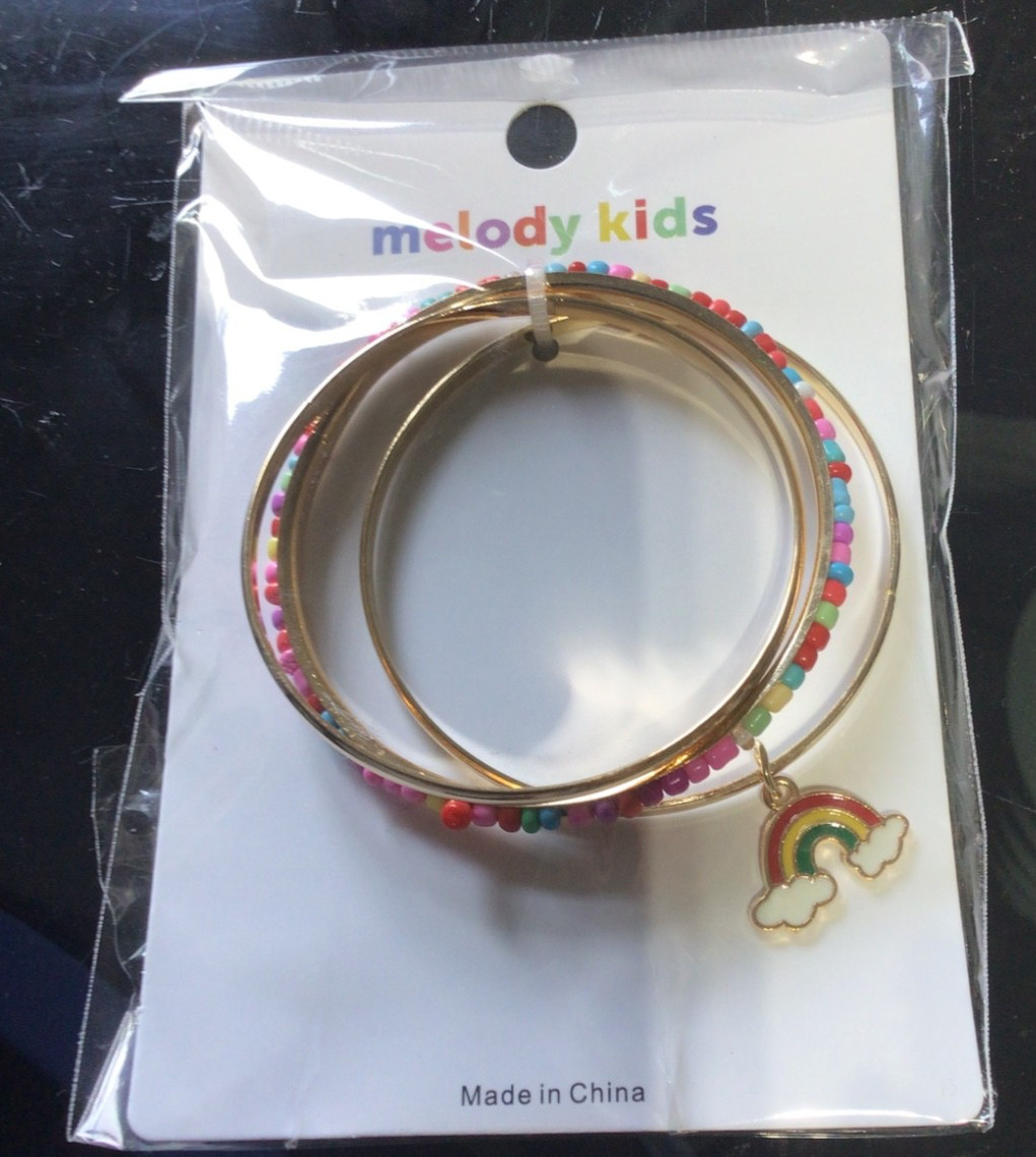 Melody Kids 3 piece bangle set with Rainbow Charm