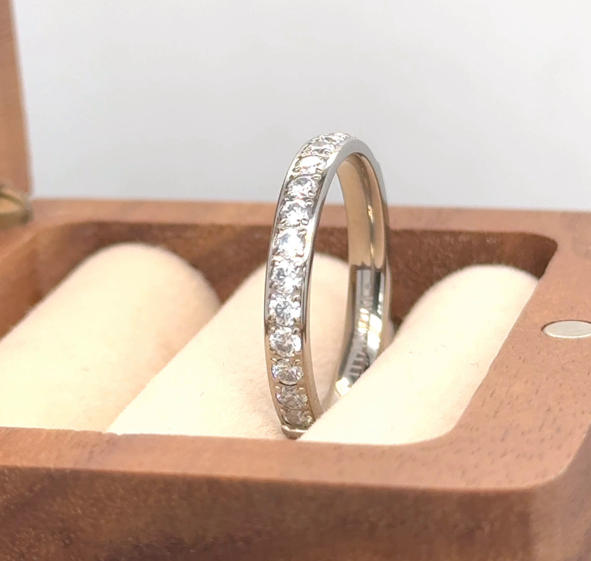 White CZ Inlay Stylish Ring Thin White Titanium Promise Band Valentine Day ring