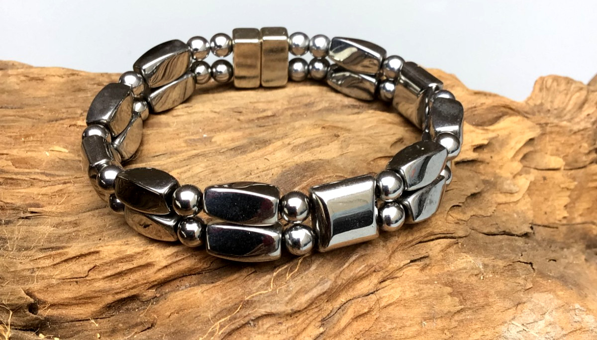 Men’s Women’s Magnetic Hematite Silver Double Bracelet 6×12 Super Strong