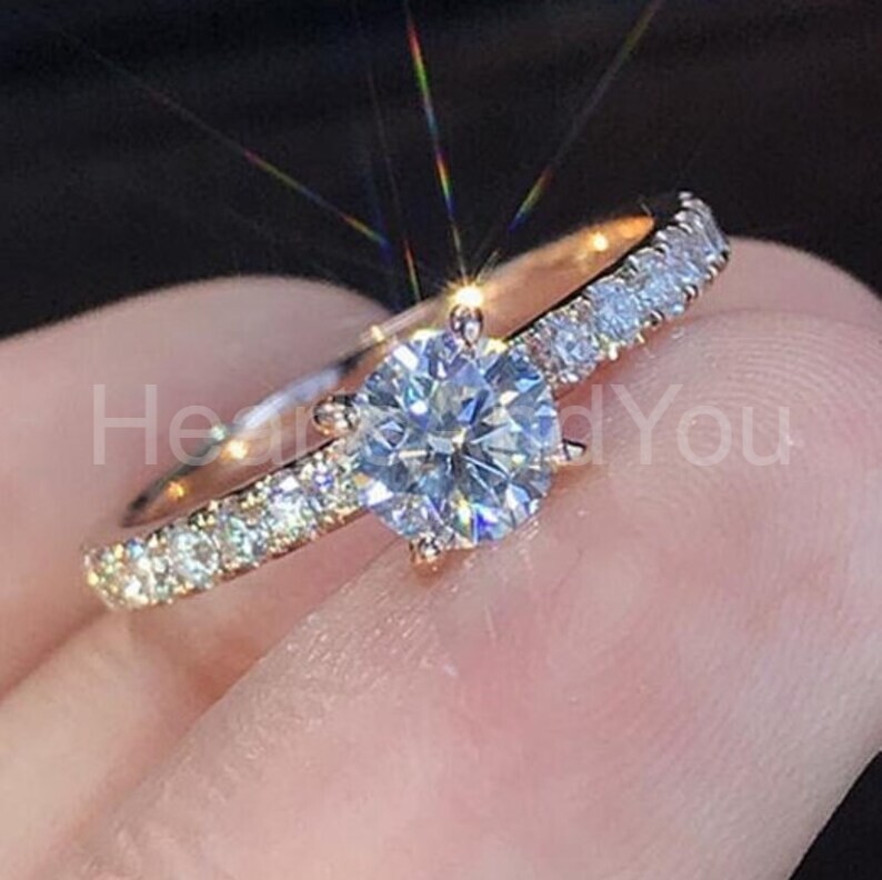 1.7ct Round Cut Moissanite Solitaire with Accents Ring 14k Yellow Gold Plated