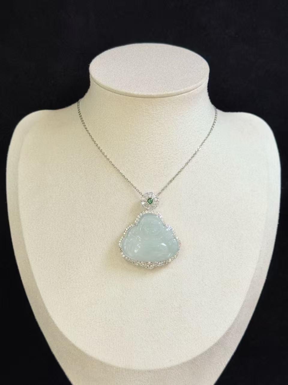 Natural sky blue jadeite Maitreya Buddha pendant