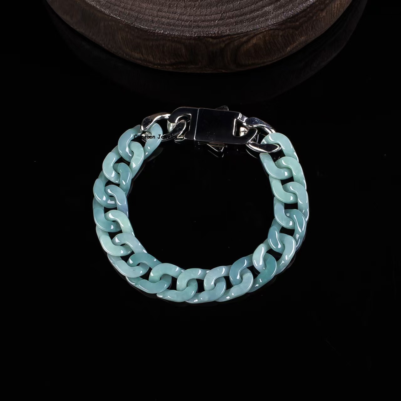 Real Grade A Natural Blue Jade Jadeite Bracelet 12mm Cuban Curb Chain 5.9-8.3in