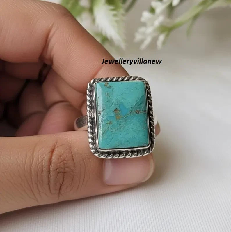 Kingman Turquoise 925 Sterling Silver Band Handmade Ring Statement Ring All Size