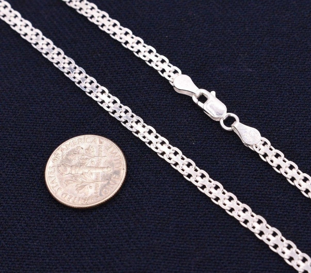 3.5mm Diamond Cut Bismark Bizmark Chain Necklace Real Sterling Silver 925 Italy