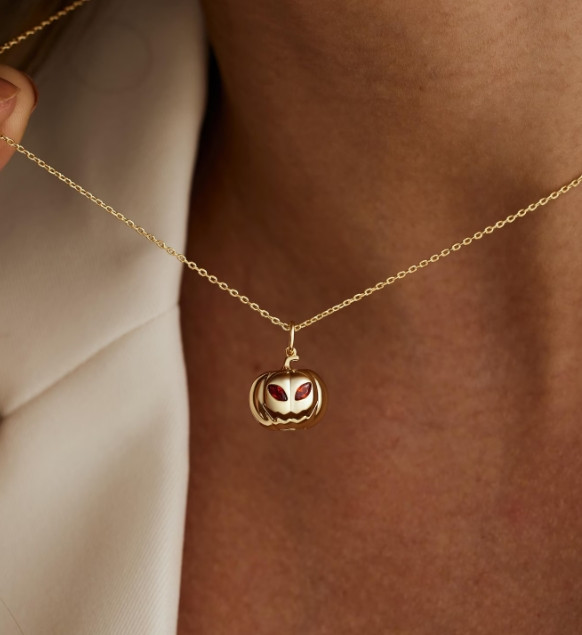 Pumpkin Pendant Gold Plated Cute Halloween Jewelry Spooky Charm Necklace Gift