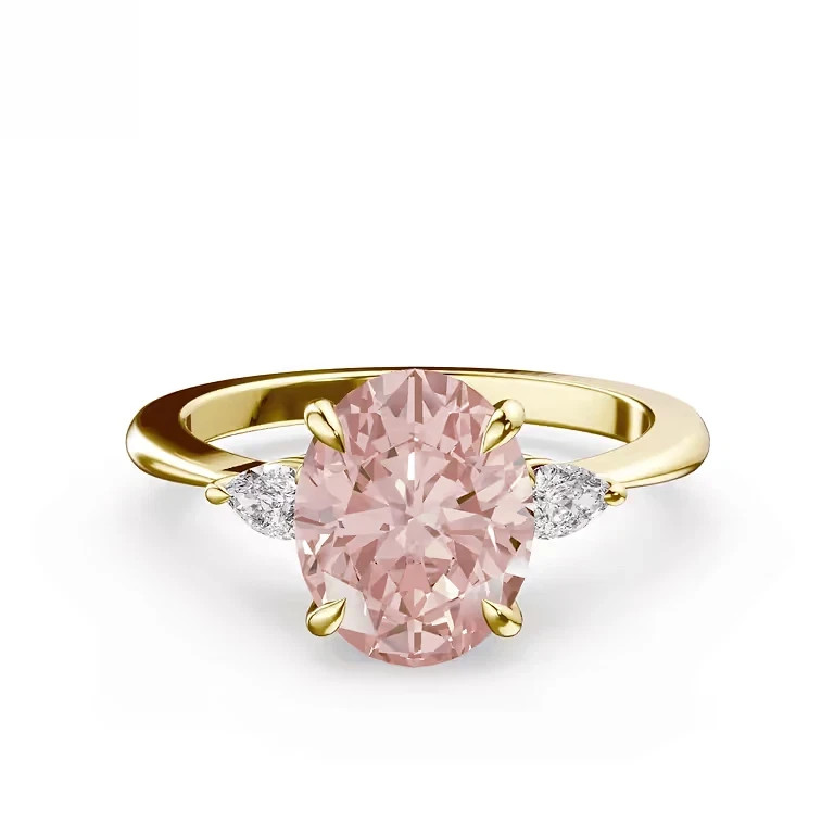 18k Yellow Gold IGI Lab Created Fancy Vivid Pink Diamond Ring 3.20 Ct Oval Cut