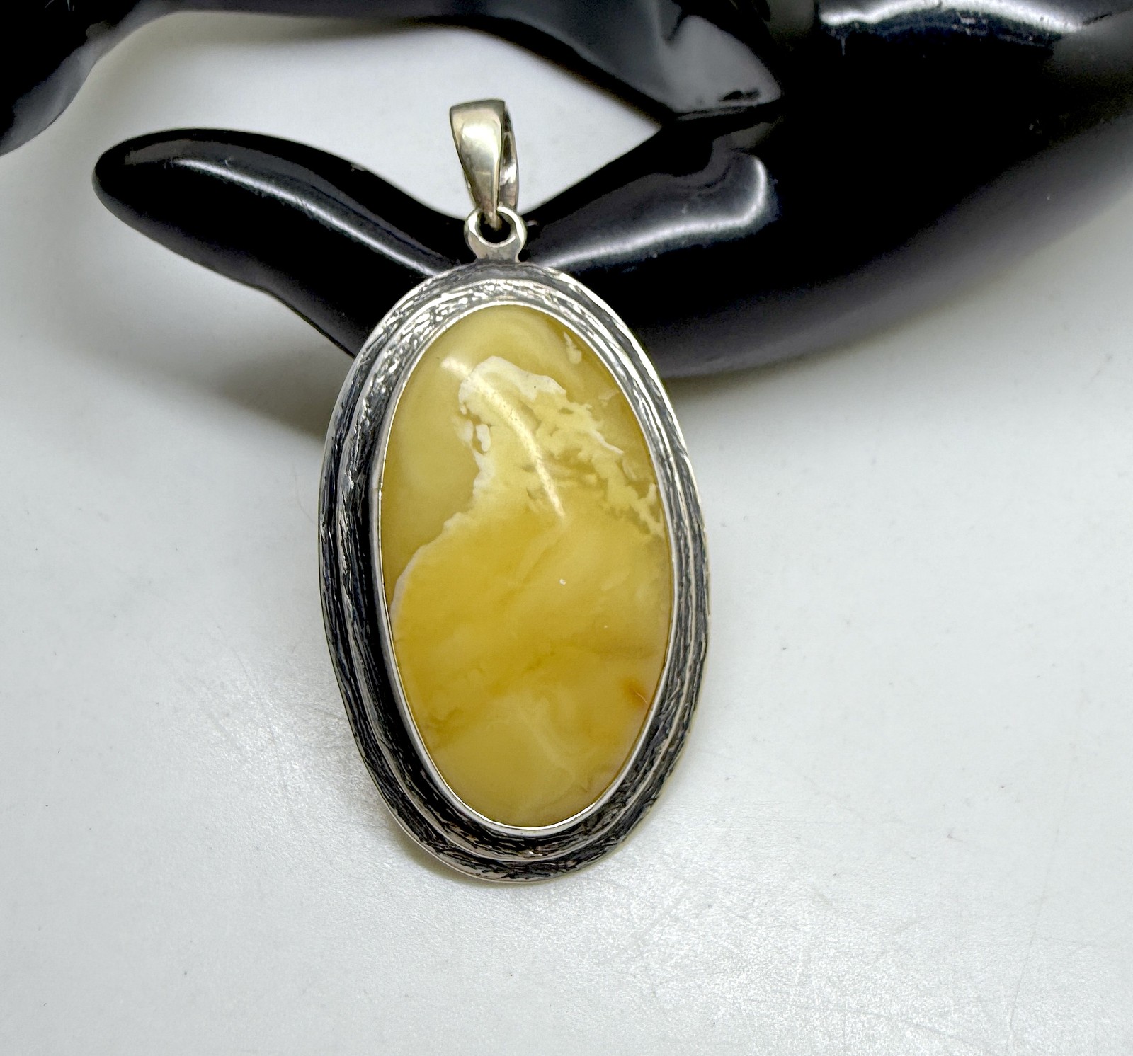 Silver landscape Whole Stone natural Amber Pendant 9.8g