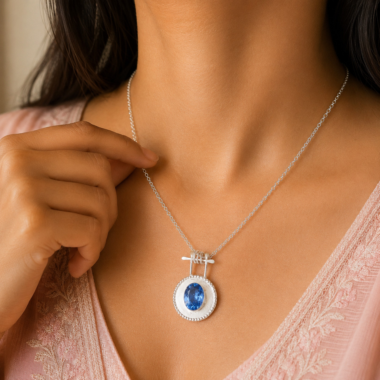 925 Silver Tanzanite Gemstone Jewelry Handcrafted Everyday Pendant 1.4″ For Her