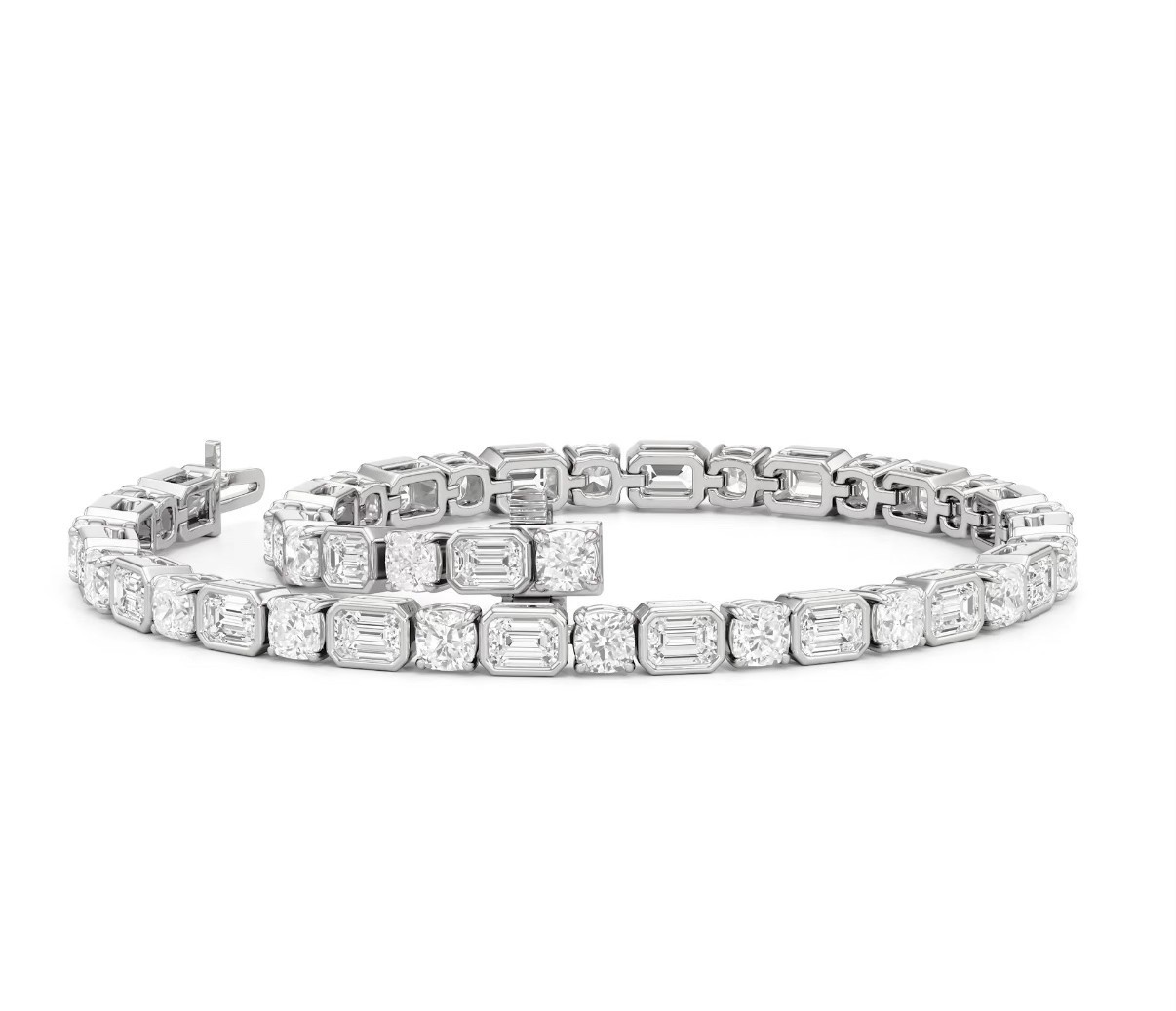 IGI 8 CT Emerald Round F-VS1 Lab Grown Diamond Tennis Bracelet 10K White Gold