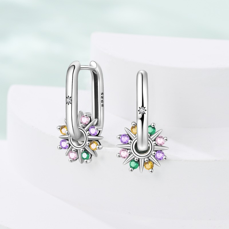 KUNSIR 925 Sterling Silver Minimalist Sun Dangle Square Hoop Earrings For Women
