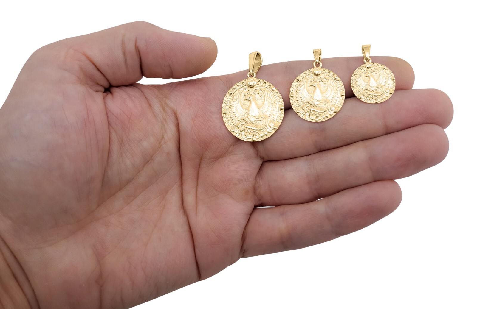 Real 18K Yellow Gold Scorpio Pendant, Zodiac Sign Coin Pendant Phoenix Astrology