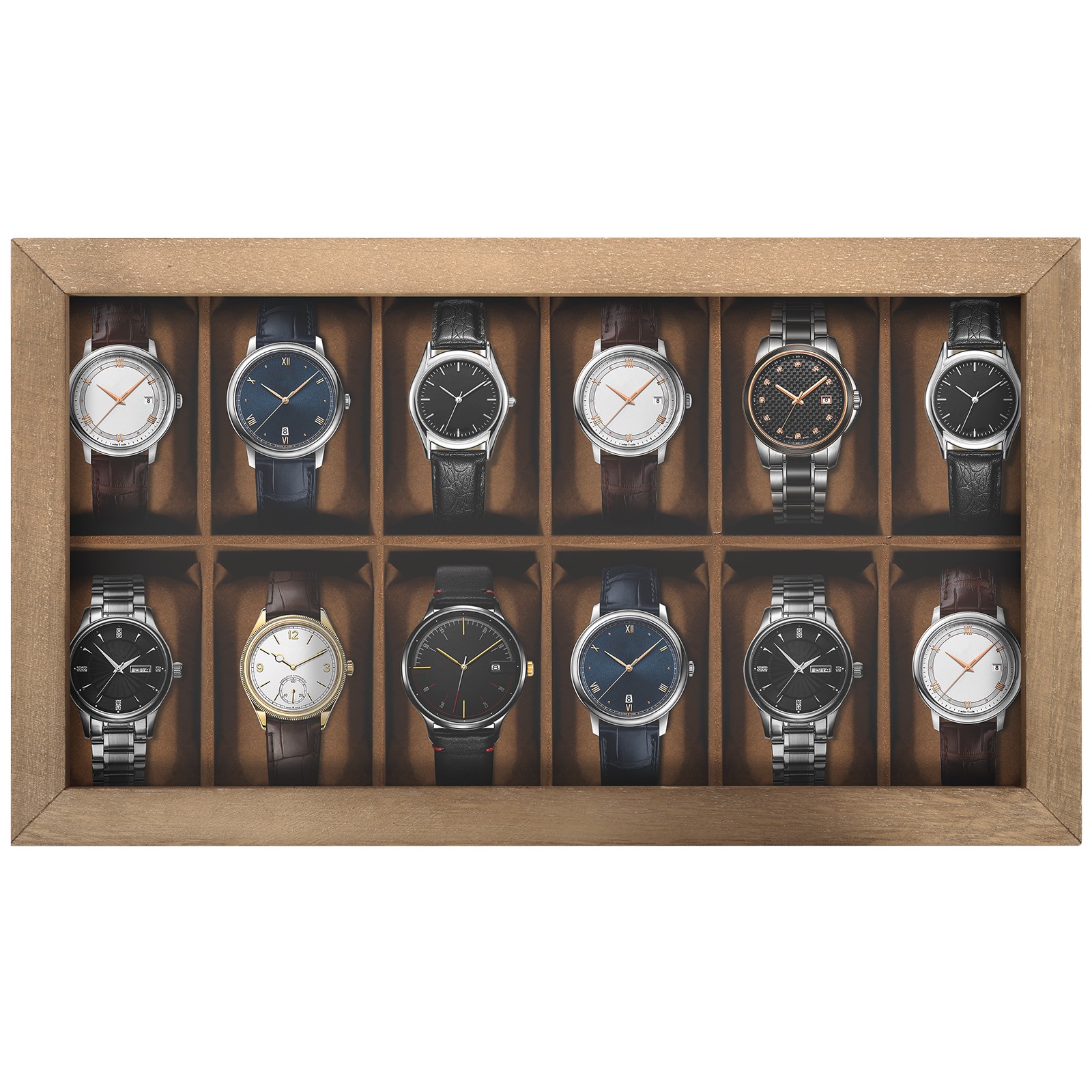 12 Slots Watch Box Solid Wood Organizer Watch Case Jewelry Storage Display Case
