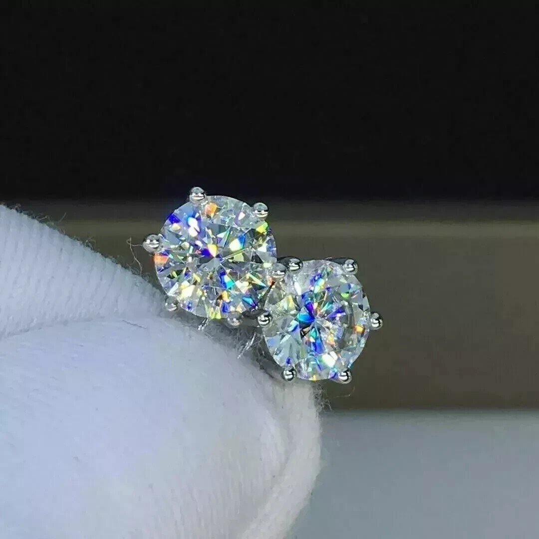 Customize: 6 Prong Set 0.8Ct Round Natural Diamond Stud Earrings 14k Yellow Gold