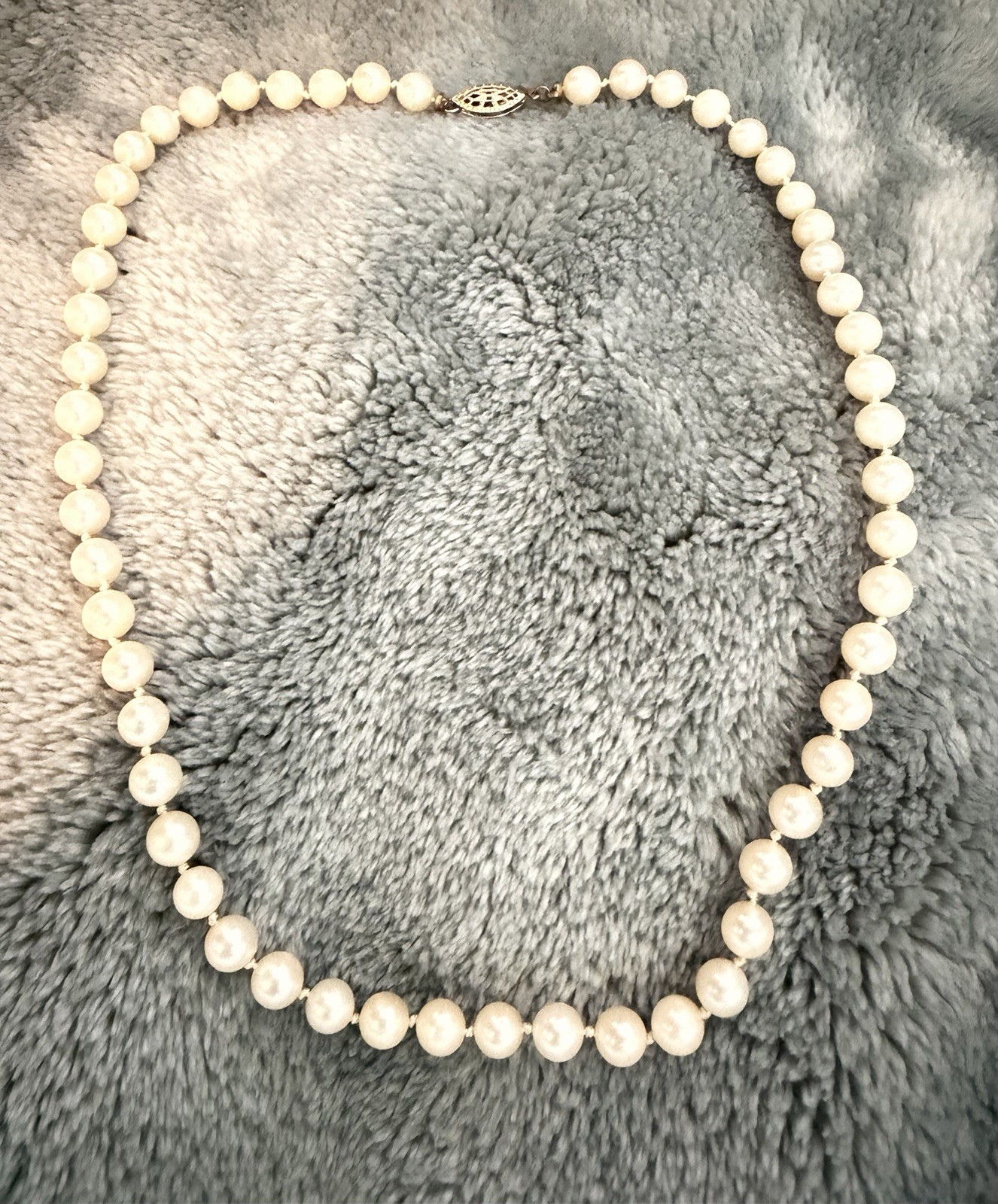 Vintage Cultured Ivory Pearl Necklace 14K Gold Filled Clasp 17in Collar 6mm