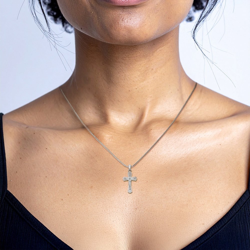14K Solid White Gold Medium Jesus Crucifix Cross Pendant Necklace 23.9mm