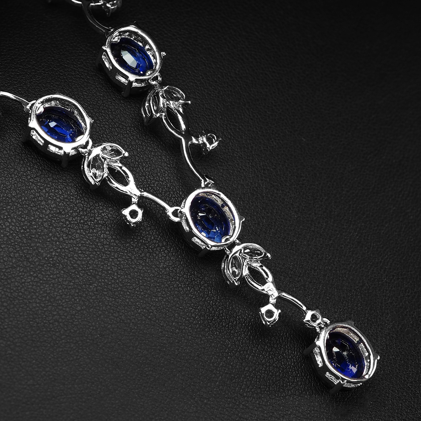 925 Sterling Silver White Gold Neckaces Classically Royal Blue Sapphire 28.40Ct