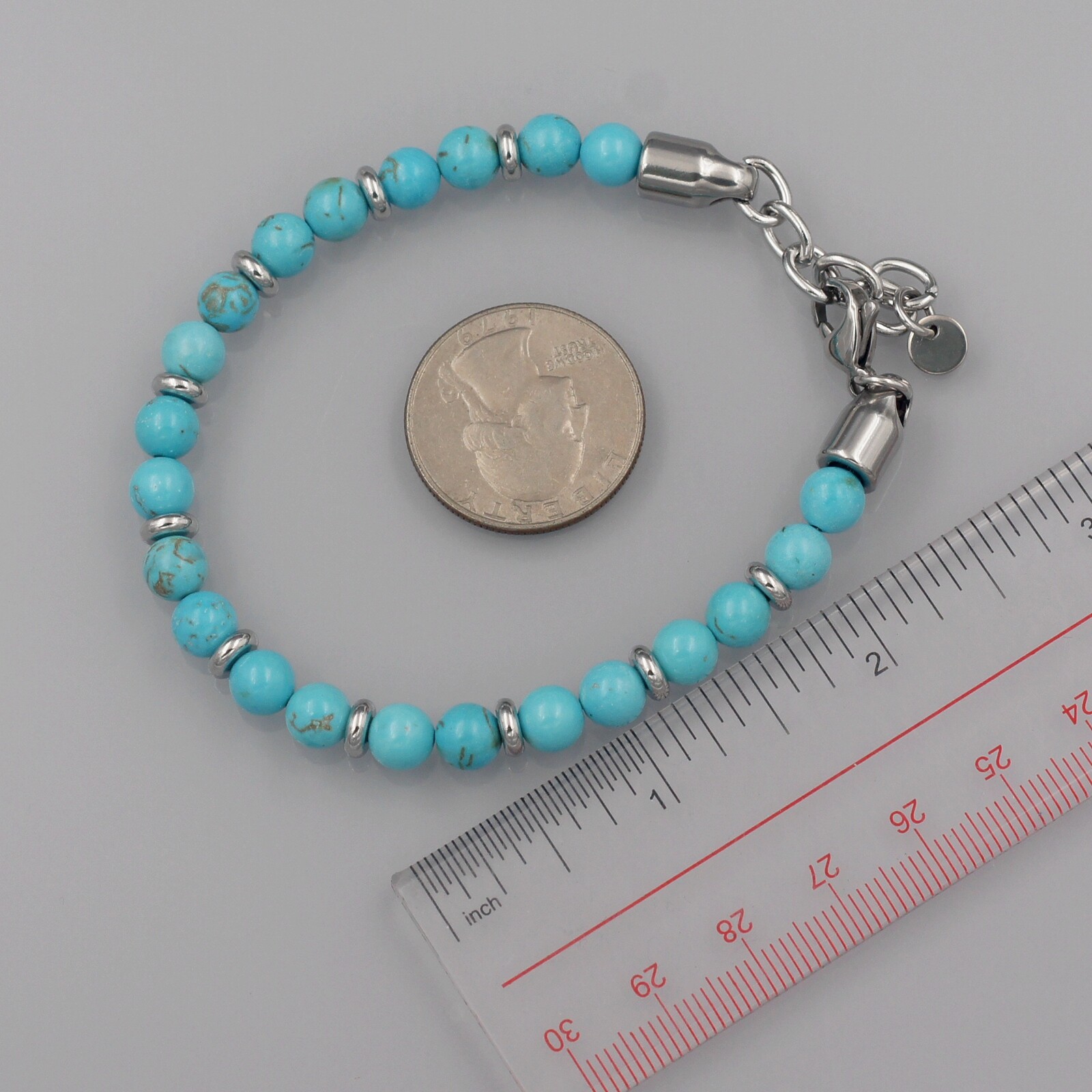Men Blue Turquoise Natural Stone Stainless Steel Chain Bangle Bracelet 20150