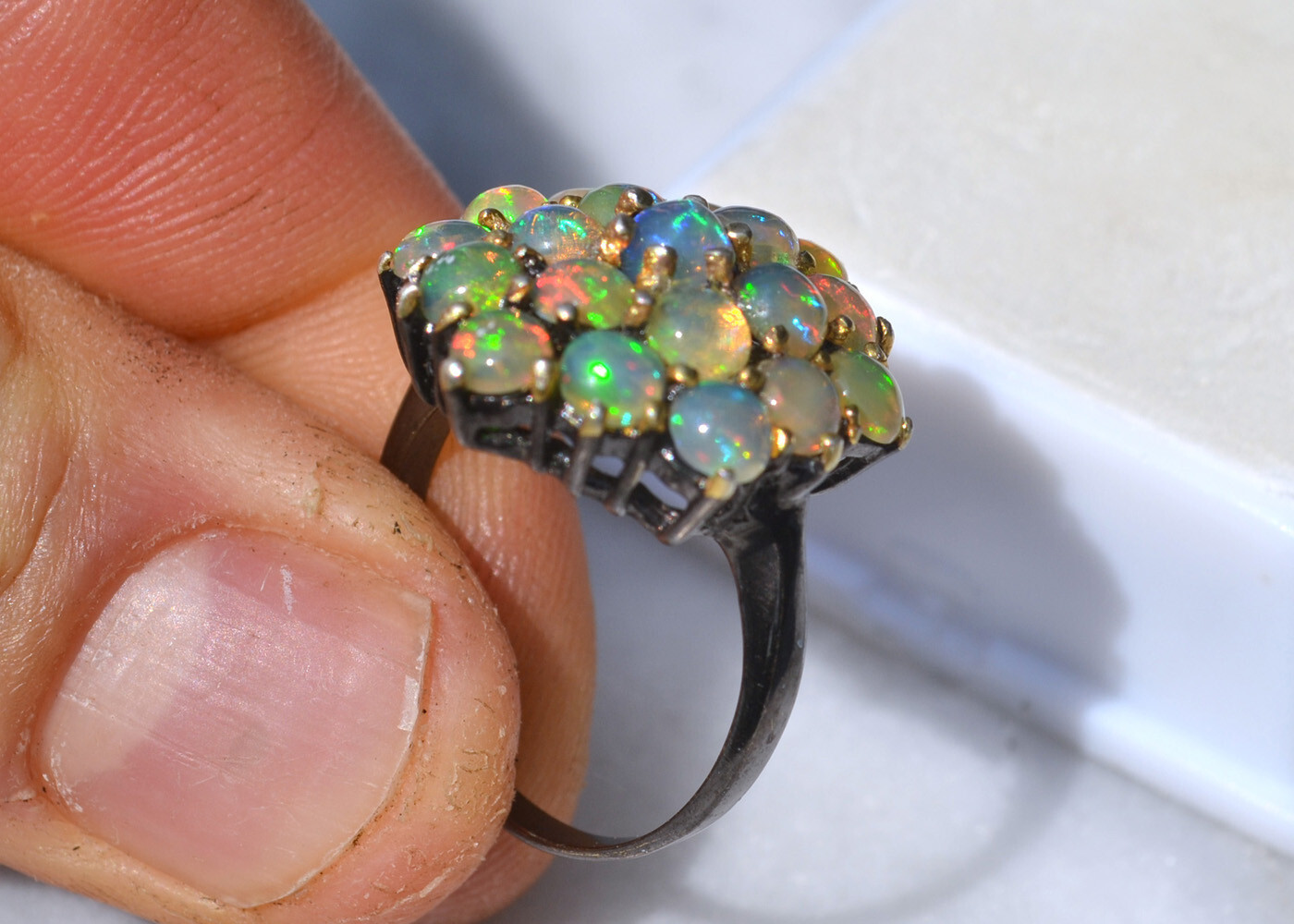 Opal Ring in Sterling Silver — Size 8.5