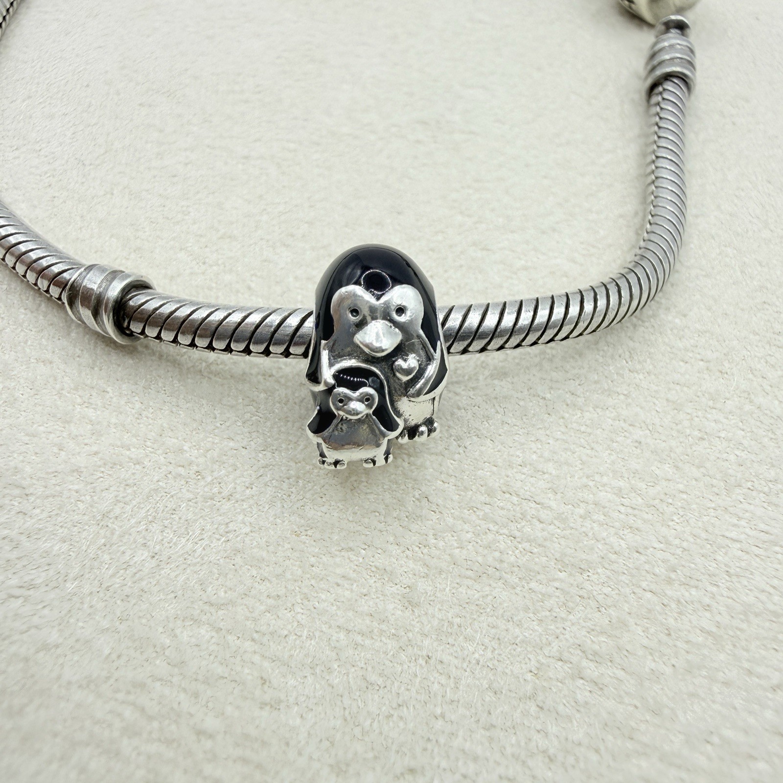 Pandora Moments Sterling Silver Black Enamel Penguin Family Charm Bead