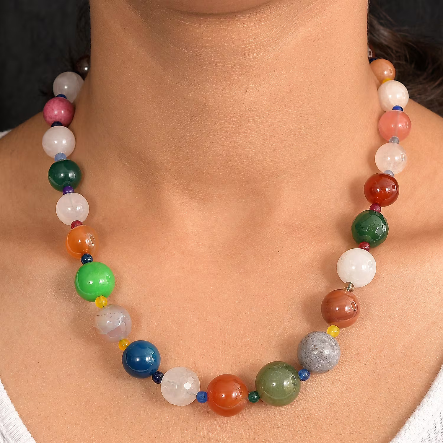 Multi Gemstone 400.00 ctw Beaded Necklace in Platinum Bond 18 Inches Christmas