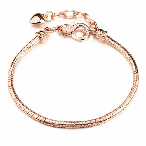 European Charm Bracelet Adjustable Snake Chain Rose Gold Heart Free Gift Bag