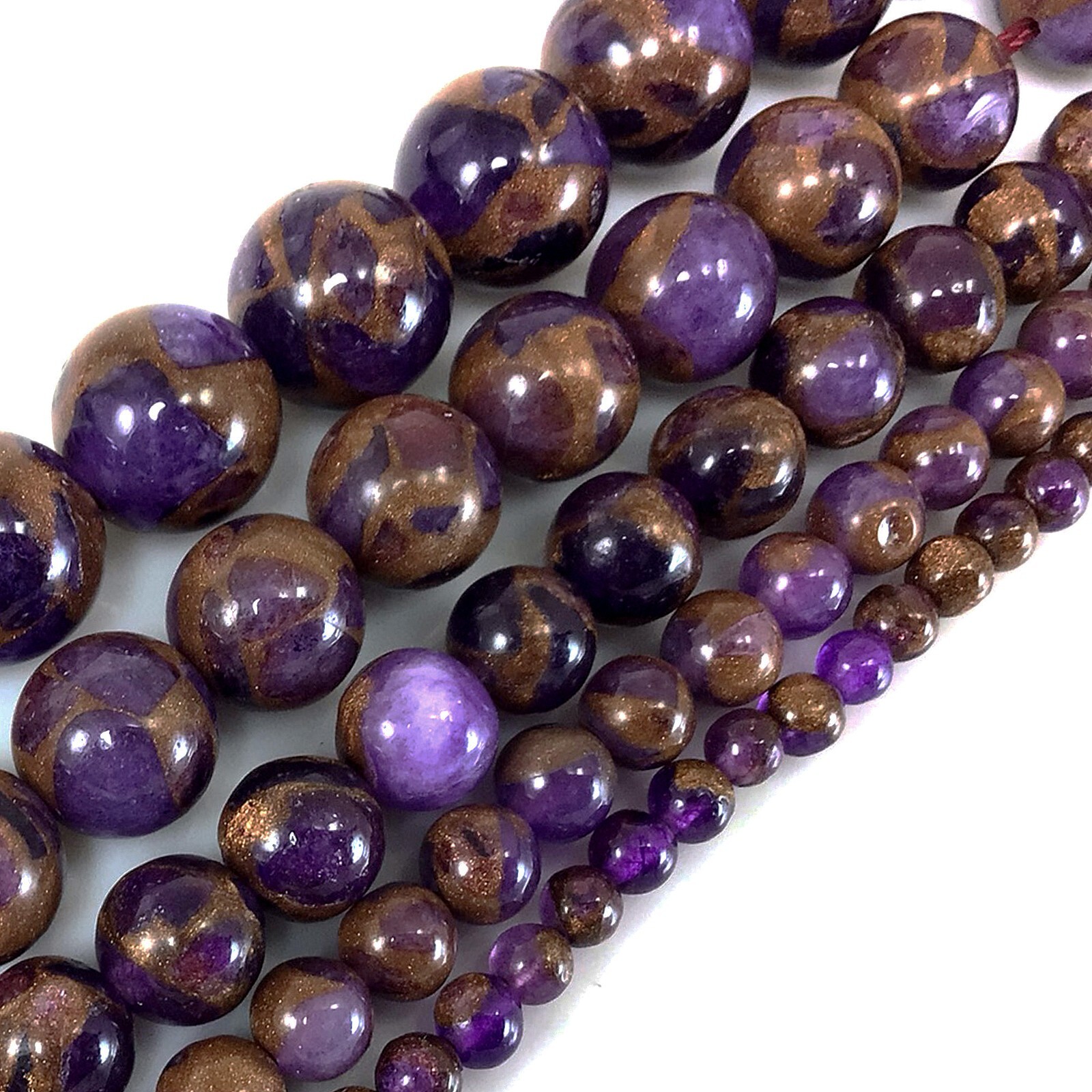 Purple copper Impression Cloisonne Variscite Jasper Round Bead 15″ 4 6 8 10 12