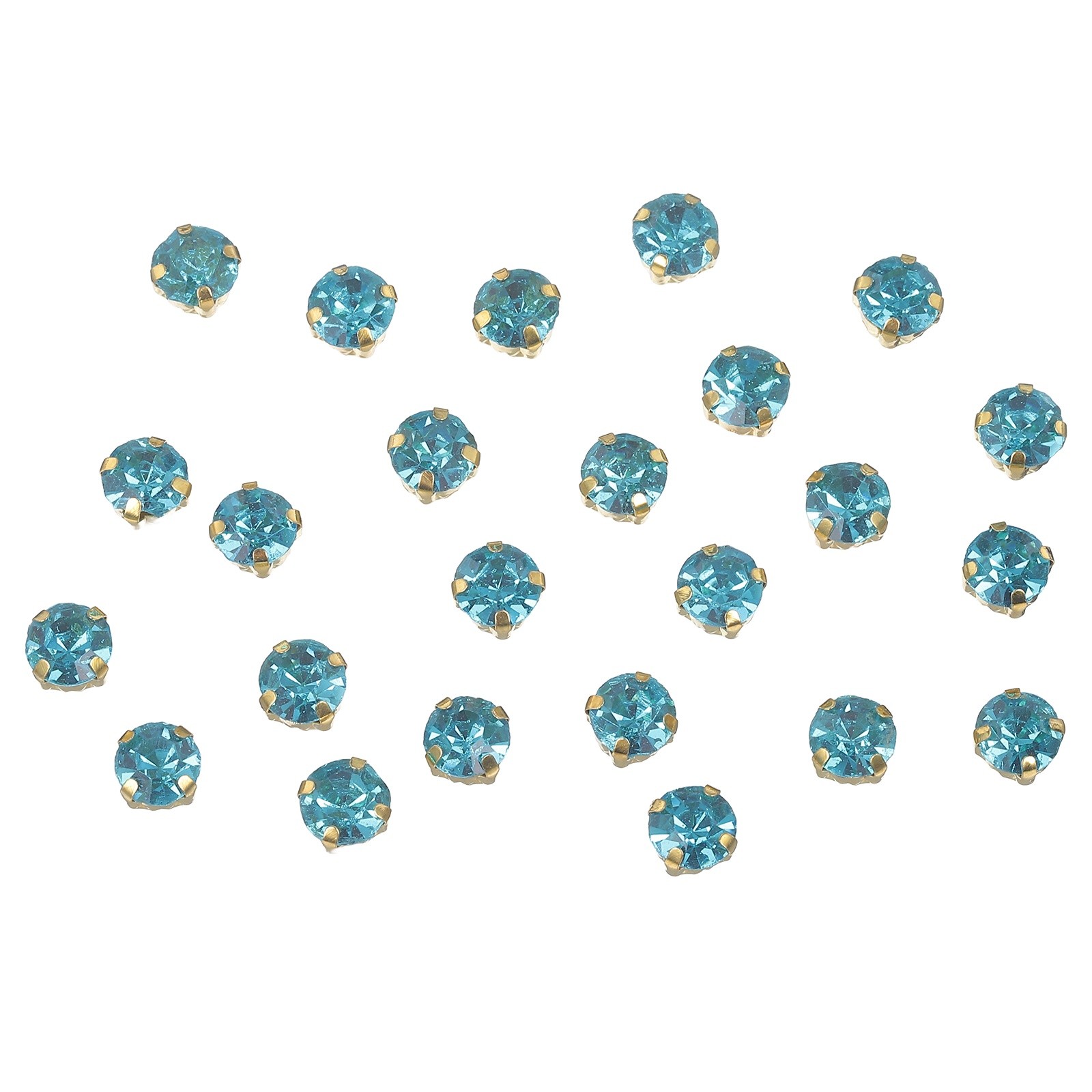 100 Pcs Sew on Rhinestones, 6 mm / 0.24 Inch Diameter, Lake Blue