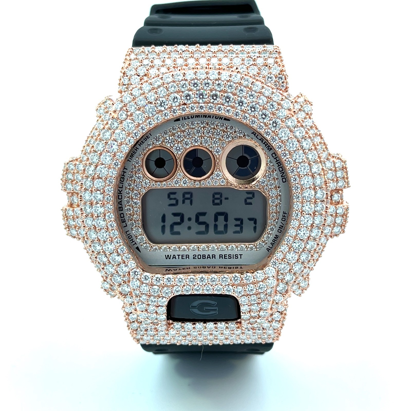 Moissanite Fully Iced Out G-SHOCK DW-6900 – D Color, Flawless Clarity