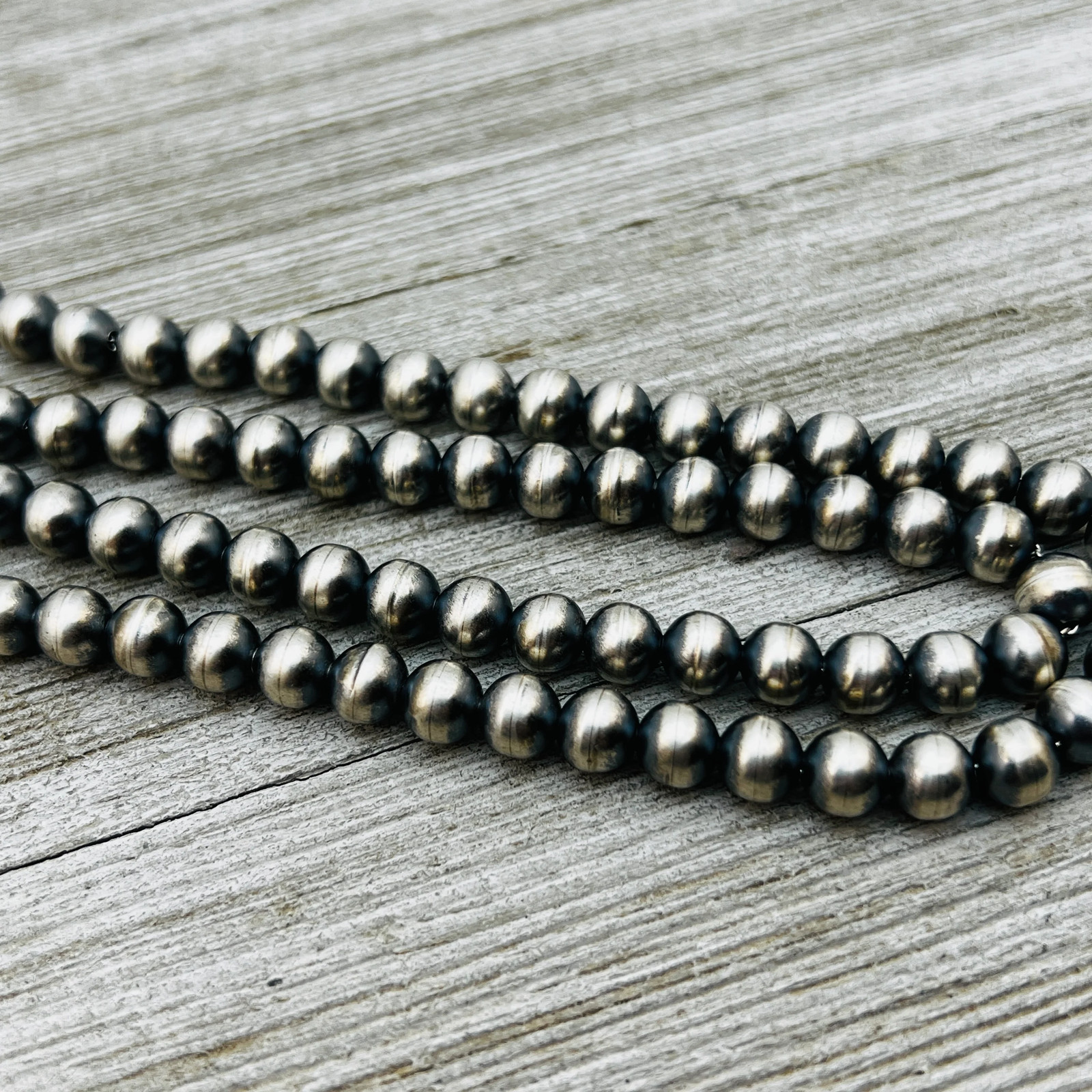 20″ Sterling silver handmade Navajo Pearl 7mm round Bead Necklace Dorinda Maria