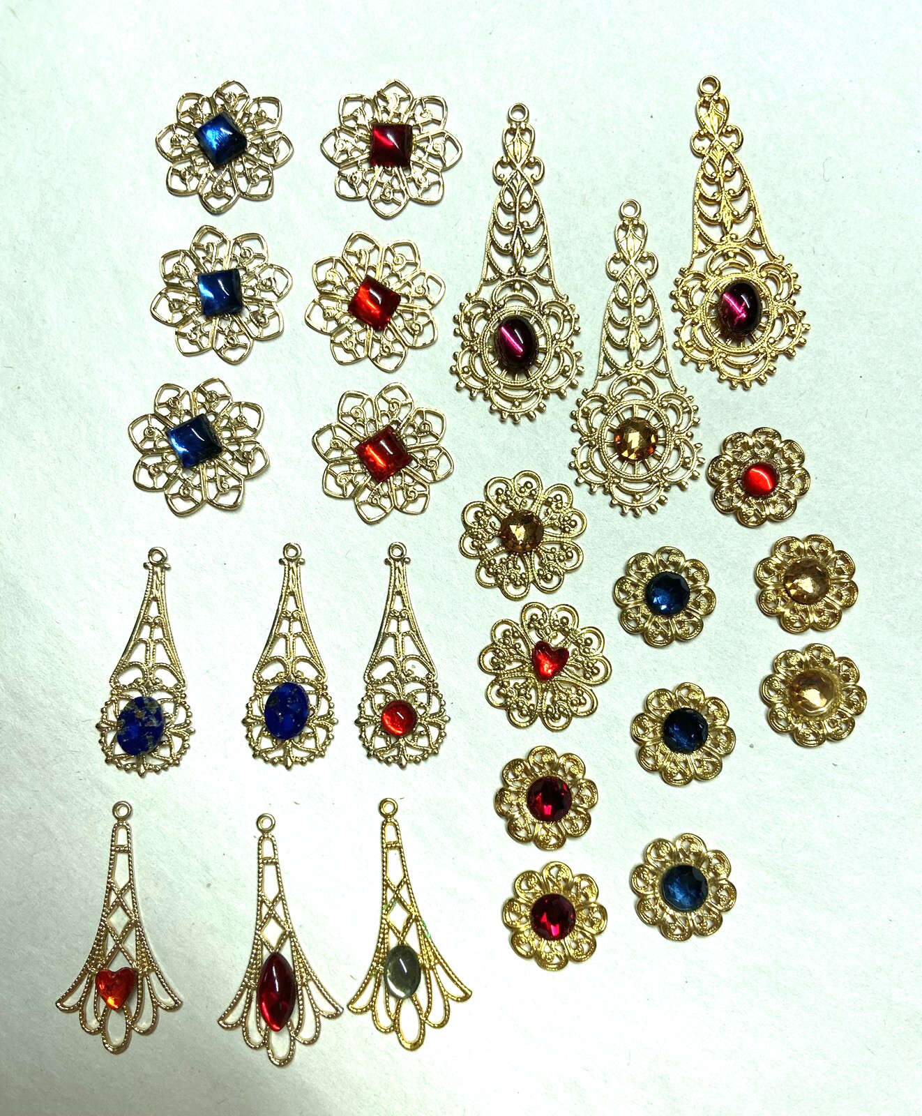 25x Gold Plate Sm Filigree Charm w/ Glass stone accent-Assorted shapes & colors