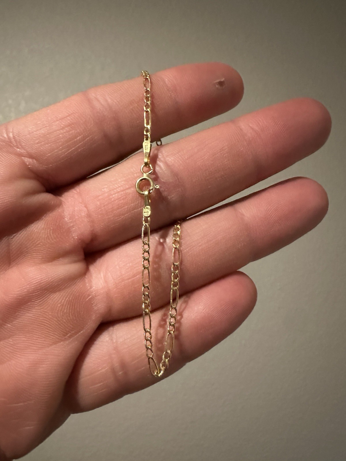 10k Gold Figaro Chain Bracelet, Spring Clasp, Signed, No Stone