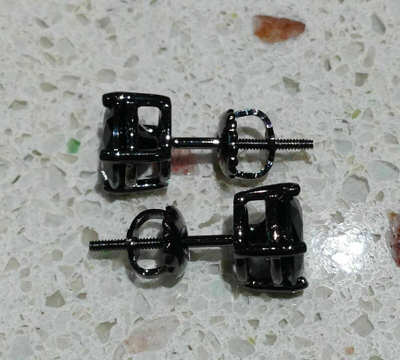 2 Ct Round Cut Lab Created Black Diamond Stud Earrings In 14K Black Gold Finish