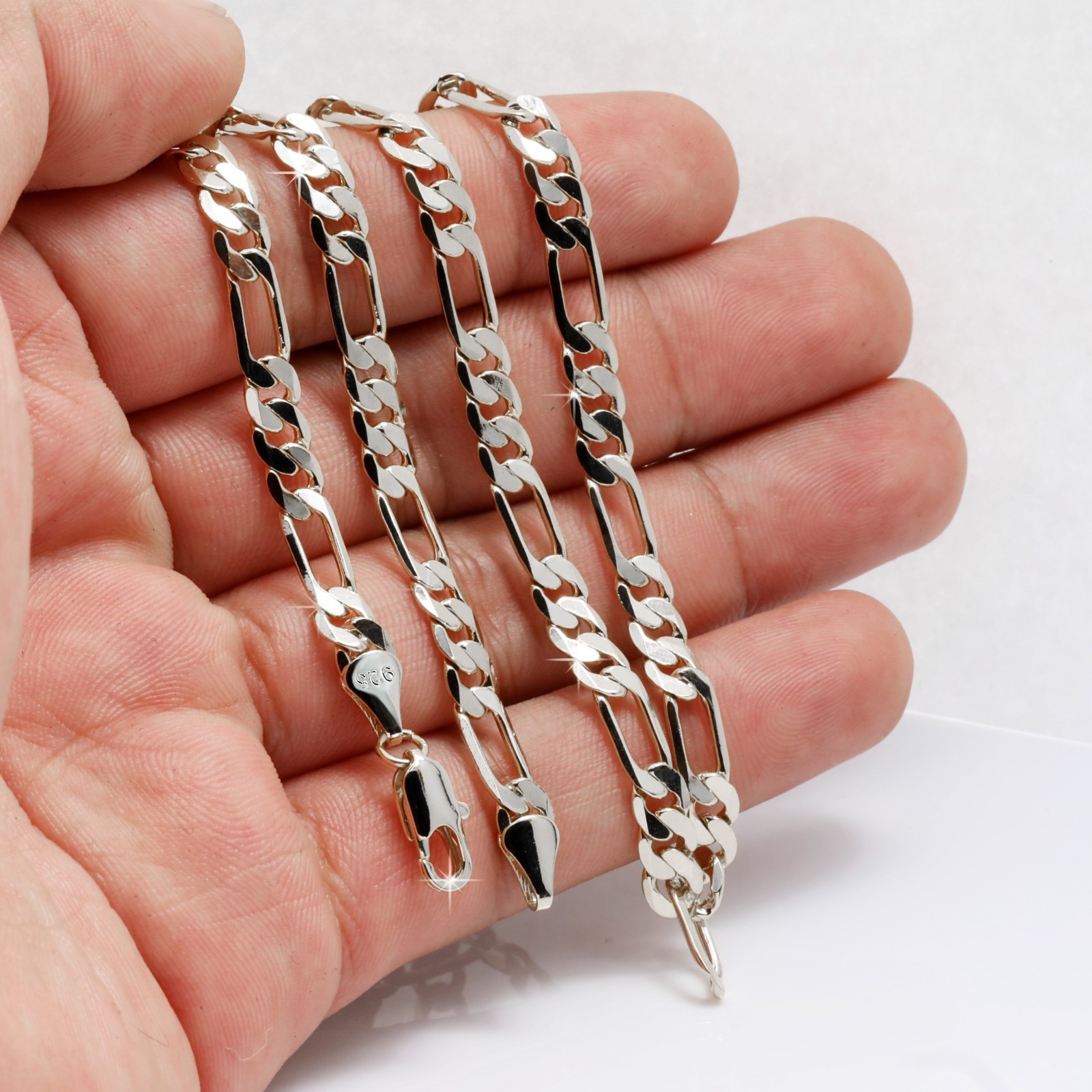 Figaro Chain 925 Silver Plated 5, 6, 7, 8, 9, 10, 11, 12mm – 24″ & 30″ Men Women