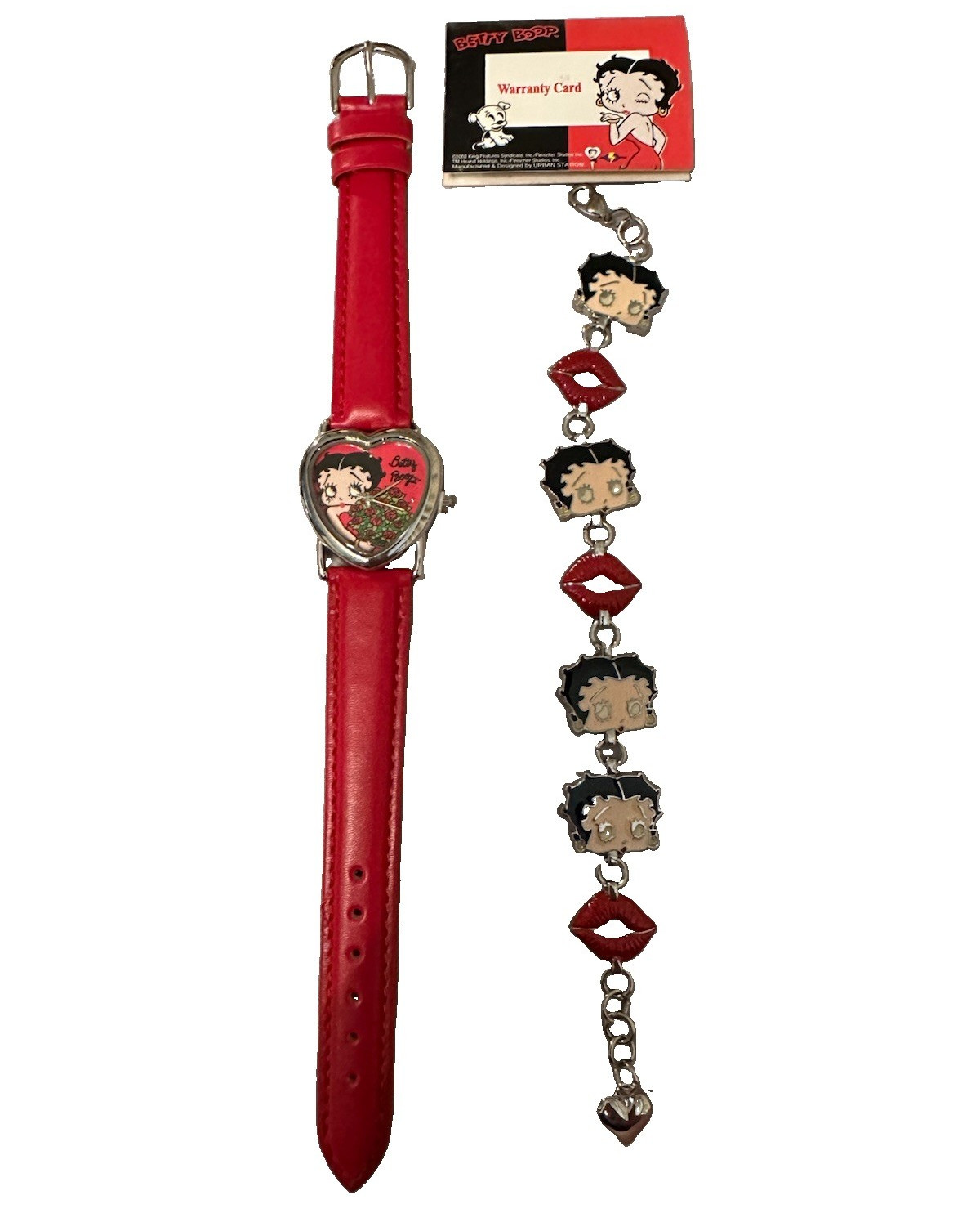 Betty Boop Heart-Shaped Quartz Wristwatch Red Leather Strap w/ Box & Papers