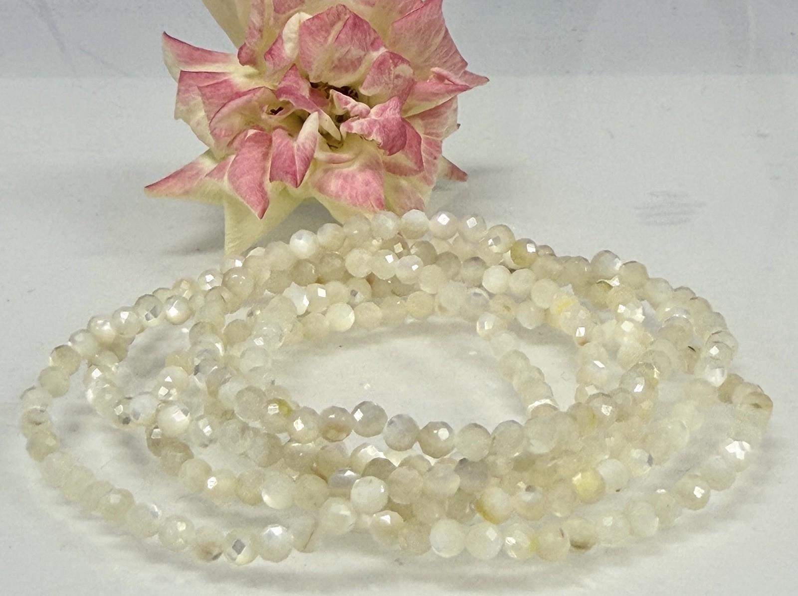 Wholesale 6 Pcs 4mm Faceted Mother of Pearl Stretch Bracelet 7.5″