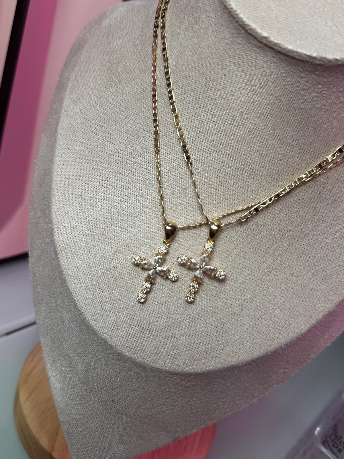 Crystal Cross Necklace, 18” chain, CZ diamond