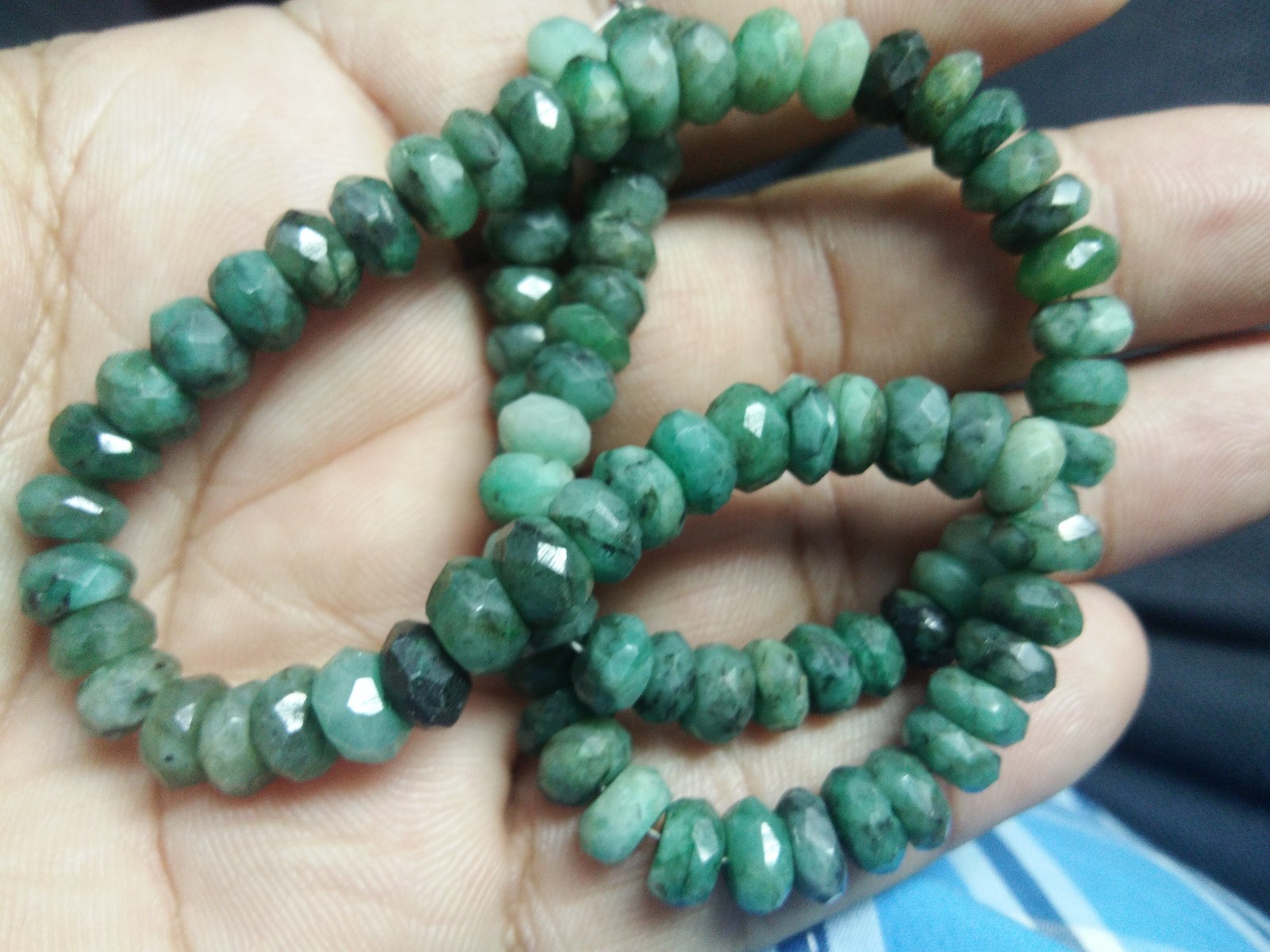 NATURAL GREEN EMERALD FACETED RONDELLE BEADS 6.5-7 MM GEMSTONE 7.5″ STRANDS